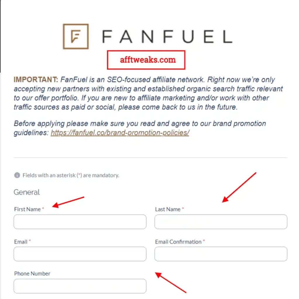 Fill form to Join Fanfuel Affiliate Program