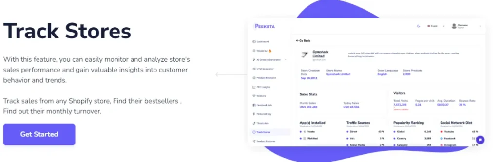 Peeksta's Track Stores feature